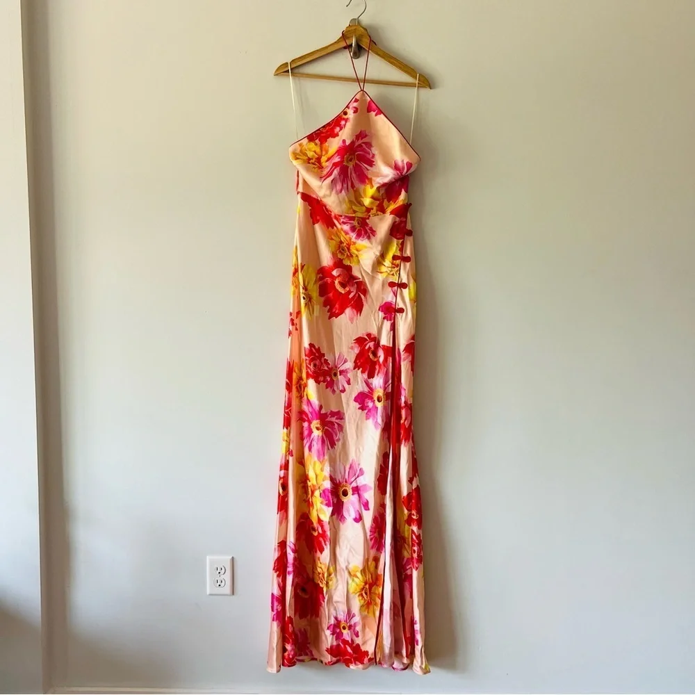 NWT Sau Lee Tess Floral Halter Backless Maxi Gown Size 10 - Picture 2 of 9